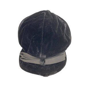 Vintage 60s Velvet Mod Go Go Cap Bow Detail Black 8160 British